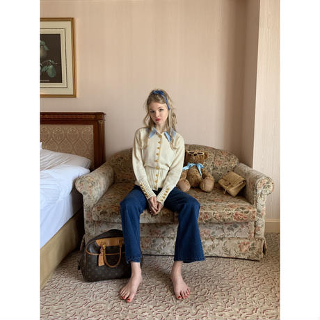 bi-color gold botton knit cardigan ivory